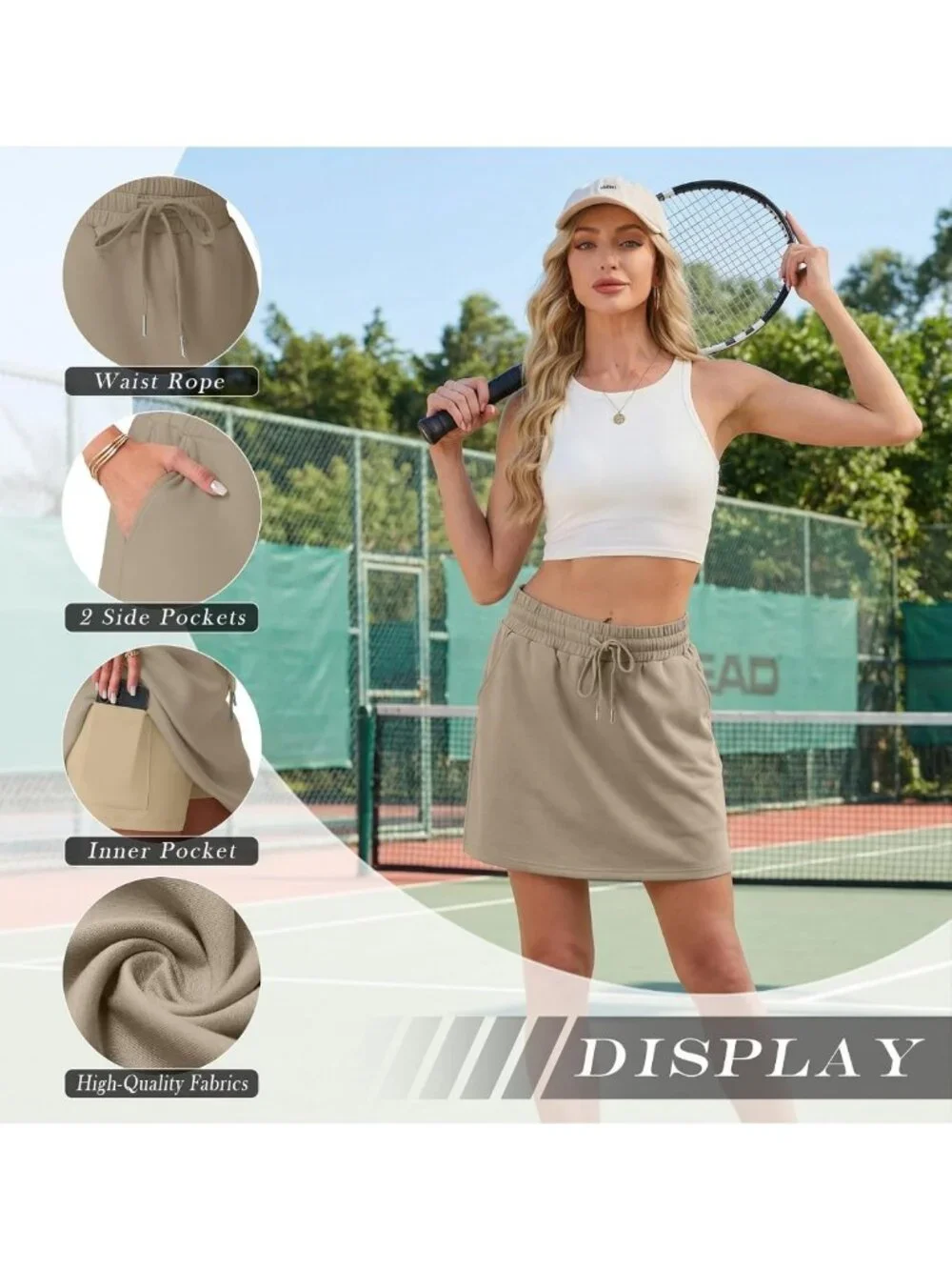 Active Skirt with Built-in Shorts & Pockets for Golf, Tennis, Hiking, Workout